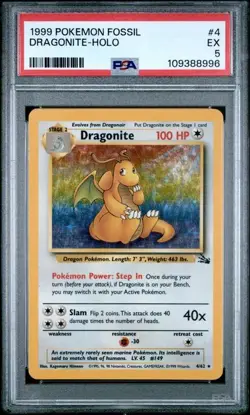 DRAGONITE Fossil Holo Rare #4 PSA 5 Vintage Pokemon [Nostalgium] - Image 1