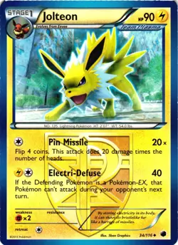 Pokemon TCG Jolteon Team Plasma 34/116 Plasma Freeze Regular LP - Image 1