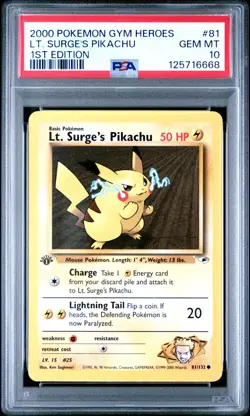 Pokemon Lt. Surge's Pikachu Gym Heroes 1st Edition #81 PSA 10 Gem Mint - Image 1