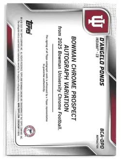 D'Angelo Ponds 1st Autographed Rookie /299 - 2025 Bowman Chrome Indiana Hoosiers - Image 3