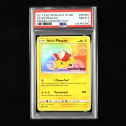 PSA 8 NM-MT 2017 Pokemon ENG Ash's Pikachu SM108 Promo - Image 1