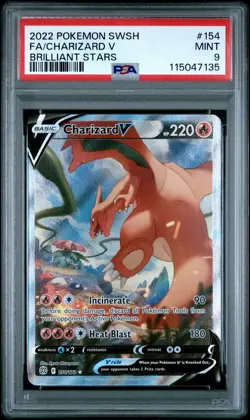 2022 POKEMON SWORD & SHIELD BRILLIANT STARS #154 FULL ART/CHARIZARD V PSA 9 - Image 1
