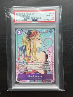 2025 ONE PIECE PROMO CARD #OP08-074 BLACK MARIA ILLUSTRATION BOX VOL. 2 PSA 10 - Image 1