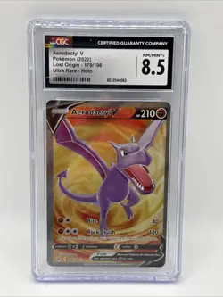 Pokemon TCG Aerodactyl v Lost Origin Ultra Rare Holo Card 179/196 CGC 8.5 - Image 1
