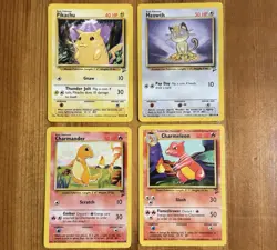 Pikachu Meowth Charmander Charmeleon, Base Set 2, WotC Vintage Pokemon Card Lot - Image 1