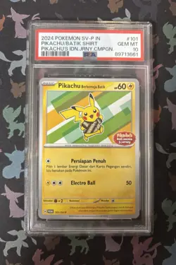 PSA 10 Pikachu Berkemeja Batik 101/SV-P Indonesia Journey Campaign Promo Pokemon - Image 3