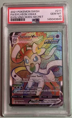 Pokemon Sylveon VMAX Secret Rare 211/203 Evolving Skies Holo PSA 10 - Image 1