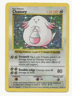 Chansey 3/102 - Base Set Unlimited Holo Rare Pokemon TCG HP/DMG - Image 1
