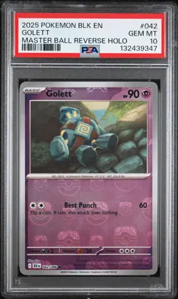 2025 POKEMON BLK EN-BLACK BOLT MASTER BALL REVERSE HOLO #042 GOLETT PSA 10 - Image 1