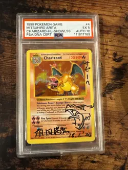1999 POKEMON #4 CHARIZARD SHADOWLESS ARITA AUTO 10 🔥 🔥 - Image 1