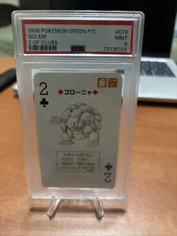 1996 POKEMON GREEN VERSION PLAYING CARDS 2 OF CLUBS #076 GOLEM PSA 9 - Image 1