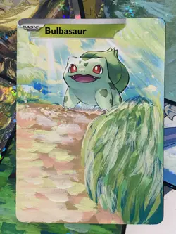 Bulbasaur Full Art Painted Finished Pokemon Card ACEO Custom Art 1/1 - Image 2