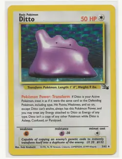 Ditto Pokemon Card TCG 3/62 Fossil Set Unlimited Holo MP - Image 1