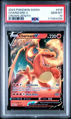 2023 POKEMON SWORD & SHIELD CROWN ZENITH #018 CHARIZARD V PSA 10 - Image 1