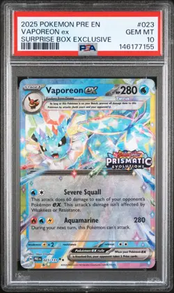 Pokemon TCG Vaporeon ex 023/131 Prismatic Evolutions Surprise Box Promo - PSA 10 - Image 1