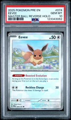 2025 POKEMON PRE EN-PRISMATIC EVOLUTIONS MASTER BALL REVERSE HOLO EEVEE PSA 10 - Image 1