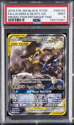 2019 POKEMON SM BLACK STAR PROMO #SM192 FULL ART/LUCARIO & MELMETAL GX PSA 9 - Image 1
