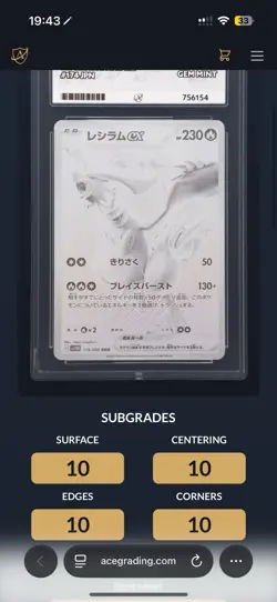 PERFECT SUBGRADES - Reshiram ACE 10 174/086 BWR Pokemon Card UK SELLER - Image 3