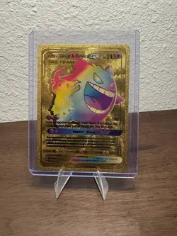 Gengar & Mimikyu GX Tag Team Rainbow Gold Foil Fan Art Collector Card 136/181 - Image 1