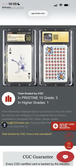 Mewtwo Pokemon Playing Cards (1998) JPN Blue 3D Deck CGC Pristine 10 - Pop 3 - Image 3