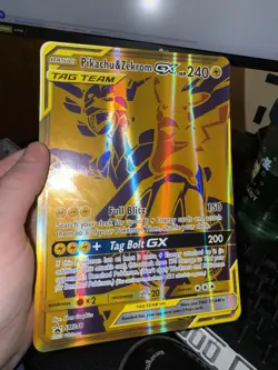 Pokemon Pikachu and Zekrom TCG Gold GX Promo Card SM248 Jumbo - Image 1