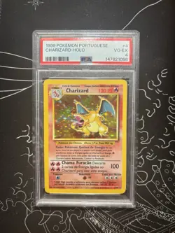 Pokemon TCG Base Set Charizard Holo Rare Portuguese #4 PSA 4 VG EX Vintage 1999 - Image 1