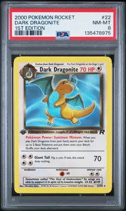 2000 POKEMON ROCKET 1ST ED #22 DARK DRAGONITE PSA 8 - Image 1