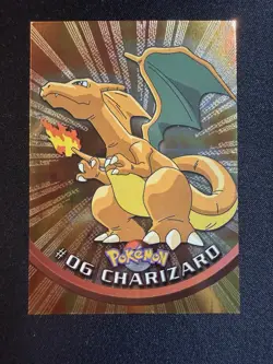 Topps Pokemon #06 Charizard Holo Foil TV Animation Series 1 Black Logo Rays NM - Image 1