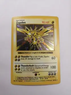 Zapdos 16/102 SHADOWLESS Base Set 1999 Holo Rare WOTC Pokemon Card TCG MP - Image 1