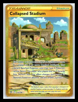 💥 Pokemon TCG Collapsed Stadium Gold Secret Rare Card 215/196 Lost Origin Holo - Image 1