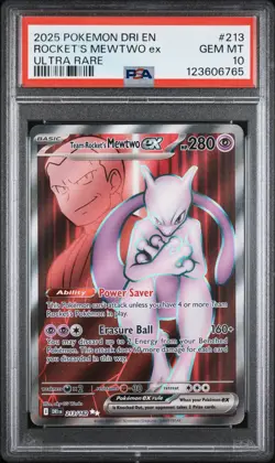 2025 POKEMON DRI EN-DESTINED RIVALS ULTRA RARE TEAM ROCKET'S MEWTWO EX PSA 10 - Image 1