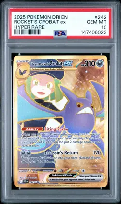 2025 POKEMON DRI EN-DESTINED RIVALS HYPER RARE TEAM ROCKET'S CROBAT EX PSA 10 - Image 1