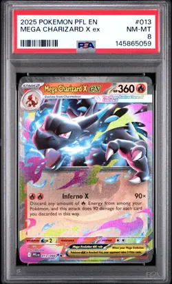 2025 POKEMON PFL EN-PHANTASMAL FLAMES #013 MEGA CHARIZARD X EX PSA 8 (FREE S&H) - Image 1
