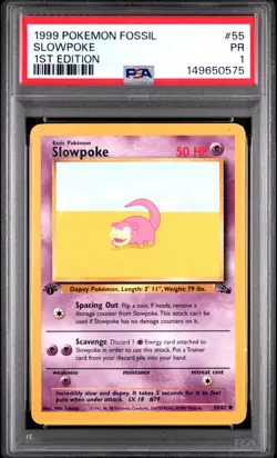 1999 POKEMON FOSSIL 1ST ED #55 SLOWPOKE PSA 1 - Image 1