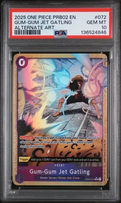 2025 One Piece PRB02 EN Gum Gum Jet Gatling Alt Art OP03-072 PSA 10 - POP 21 💎 - Image 1