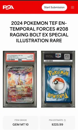 2024 Pokemon Raging Bolt EX Temporal Forces Sir TEF en 208 PSA 10 Gem Mint - Image 1
