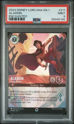 2023 DISNEY LORCANA EN 1-THE FIRST CHAPTER #211 ALADDIN - HEROIC OUTLAW PSA 9 - Image 1