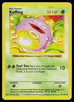 Pokemon Card - Koffing Base Set (Shadowless) 51/102 Common - Image 1