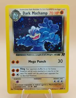 Dark Machamp Holo Rare Team Rocket 10/82 Pokemon Card - WOTC 1999 SWIRL - Image 1