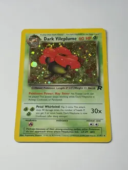 Team Rocket's Dark Vileplume 13/82 Rare Holo Vintage Pokemon TCG Card Swirl MP - Image 1