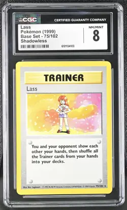CGC 8 Lass 1999 Base Set 75/102 Shadowless Pokemon Card - Image 1