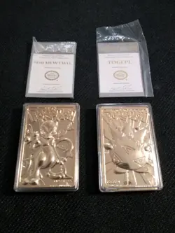 23k Gold Plated Mewtwo & Togepi Pokemon Burger King 1999 Metal Trading Card - Image 1