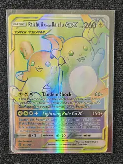 Raichu & Alolan Raichu GX 241/236 Rainbow Rare Tag Team Pokemon Card - Image 1