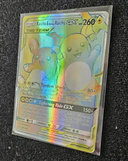 Raichu & Alolan Raichu GX 241/236 Rainbow Rare Tag Team Pokemon Card - Image 2