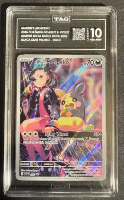#1 Ranked 2025 POKEMON SVP EN-SV BLACK STAR PROMO #206 MARNIE'S MORPEKO TAG 10 - Image 1