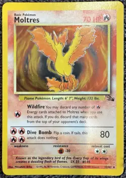 Pokemon Moltres Fossil Holo Rare English 1999 70HP Basic 80 Attack 12/62 - Image 1