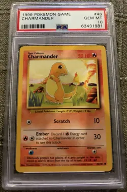1999 Pokemon Base Set Unlimited #46 Charmander PSA 10 Gem Mint - Image 1