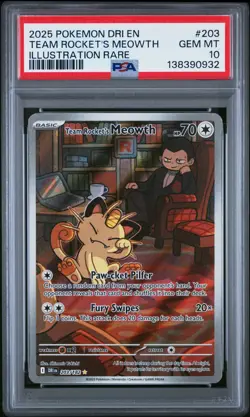 2025 POKEMON DRI EN-DESTINED RIVALS #203 TEAM ROCKET'S MEOWTH PSA 10 - Image 1