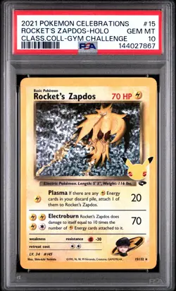2021 POKEMON CELEBRATIONS CLASSIC COLL #15 ROCKET'S ZAPDOS-HOLO PSA 10 - Image 1