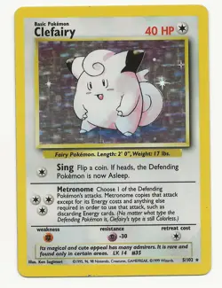 Pokemon Clefairy Base Set 5/102 Holo Rare Basic 40 HP English - Image 1